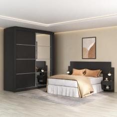 Imagem de Guarda-Roupas Casal c/Espelho e Cabeceira Multimóveis MP4327, Preto