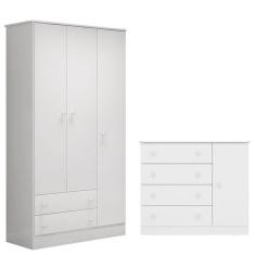 Imagem de Guarda Roupa 2617 e Cômoda Infantil 2561 Doce Sonho Branco Semi Brilho – Qmovi