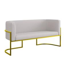 Imagem de Sofá 2 Lugares Veludo Base Metal Dourada Reforçada Recepção Bege
