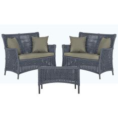 Imagem de 2 Sofá Área e Mesa Igapó Alumínio Pintura Preta Corda Náutica Estofado Impermeável Almofada 8 Trama