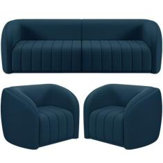 Imagem de Kit Sofá 5 Lugares Para Sala 332cm com 02 Poltronas Lazio M03 Veludo A