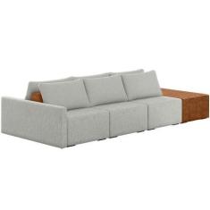 Imagem de Sofá Ilha Modular Para Sala 312cm Com Puff Dublin K01 Linho Cinza Sint