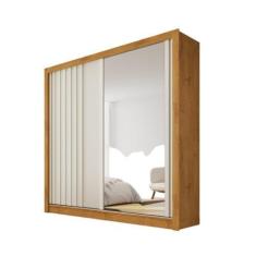 Imagem de Guarda Roupa Lugano 2 Portas 4 Gavetas Com Espelho Ripado Peroba Off W