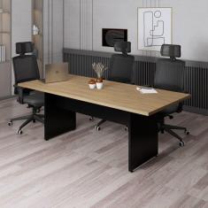 Imagem de Mesa para Reunião Retangular 200x900cm Amadeirado/Preto