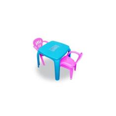 Imagem de Kit Mesa Infantil Com Estojo Azul + 2 Cadeiras Rosa Usual