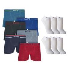 Imagem de Kit Com 6 Cuecas Boxer Sem Costura 733 + 6 Pares Meia Lupo