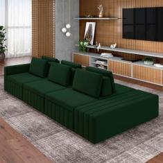 Imagem de Sofá Ilha com Encosto e Almofadas Móveis Olimpo 395cm Modulado Veludo Verde G45 - Gran Belo