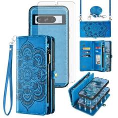 Imagem de Asuwish Capa de celular para Google Pixel 8 Pro 5G com zíper carteira destacável com protetor de tela de vidro temperado alça transversal porta-cartões de flores Pixel8Pro Pixel8 XL Oito 8Pro Mulheres