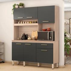 Imagem de Armário Cozinha Compacta 6 Portas 1 Gaveta 1 Nicho Alamo Avena Grafito Avena