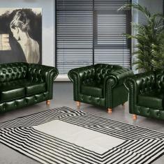 Imagem de Conjunto de Sofá Luís Xv 2 Lugares + 2 Poltronas Chesterfield Capitonê Verde