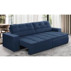 Imagem de Sofá Retrátil e Reclinável 3 lugares 2,10m com Molas Stella Suede Azul Adonai Estofados