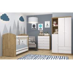 Imagem de Quarto Infantil com Guarda Roupa 3 Portas Cômoda e Berço 3 em 1 Lápis de Cr Espresso Móveis Branco/Rústico