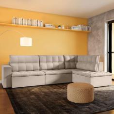 Imagem de Sofá 4 Lugares Athens com Chaise Direito Veludo Marfim - Mobly