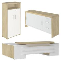 Imagem de Conjunto Escritório Home Office 3 Peças Corp A06 Carvalho/Branco - Mpo