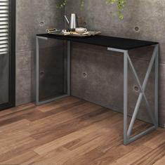 Imagem de Mesa Escrivaninha Escritório e Home Office BeX Industrial Ferro Cinza Tampo MDF Preto - Ahazzo Móveis