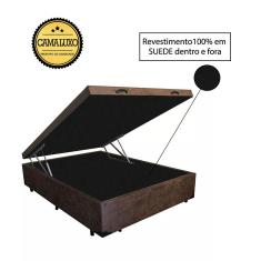 Imagem de Cama Box Baú Luxo Blindado Casal AColchoes Suede Marrom 41x138x188