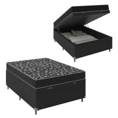 Imagem de Cama Box Baú Viúva + Colchão Espuma D20 - 56x128x188cm - Couro Preto