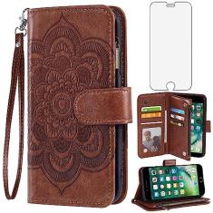 Imagem de Asuwish Capa de telefone para iPhone 7plus 8plus 7/8 Plus capa carteira com protetor de tela de vidro temperado e suporte de cartão de crédito flip acessórios para celular i Phone7s 7s + 7+ 8s 8+