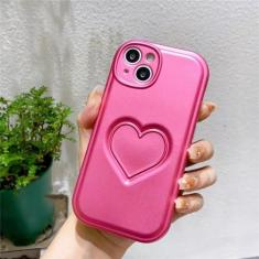 Imagem de Capa de telefone com coração de amor de cor sólida fosca para iPhone 15 14 13 12 Pro Max 11 Capa traseira protetora de TPU macio à prova de choque, rosa, para iPhone 14 Pro