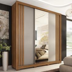 Imagem de Guarda Roupa Casal 3 Portas Com Espelho e 2 Gavetas Moema - Amêndola Touch/Nude e Preto Prime TX