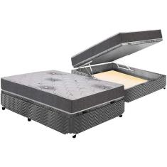 Imagem de Cama Box Baú Casal: Colchão Espuma Polar D33 Pérola Premium + Base CRC Suede Gray(138x188)