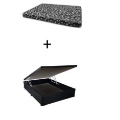 Imagem de Cama Box Baú Casal 138 Bello Box - Tecido Sintético Preto com Colchão New York Preto D28 - 100% Espuma - 54x138x188