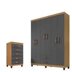 Imagem de Guarda Roupa De Casal 6 Portas E 2 Gavetas Sem Espelho Com Cômoda Sapa