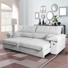 Imagem de Sofá Retratil Reclinavel 3 Lugares 240cm Boucle Ravena Branco - Hellen