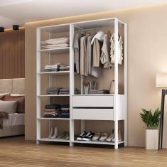 Imagem de Guarda-roupas Closet Modulado 135cm 2 Peças Com 2 Gavetas E Cabideiro Multimóveis Mp4320 - Branco Branco
