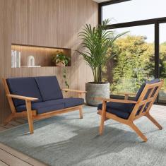 Imagem de Sofá 2 Lugares Lótus Stain Játobá Acquablock Azul Azul/Jatobá