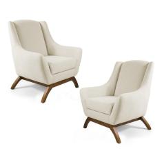 Imagem de Kit 02 Poltronas Decorativas Juliet Base de Madeira B-309 Veludo Bege - Domi