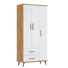 Imagem de Guarda Roupa Infantil Retrô Lunare 3 Portas e 2 Gavetas para Quarto de Bebê Cor Nature com Branco - Peternella Móveis