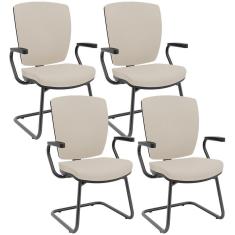 Imagem de Kit 04 Cadeiras De Escritório Fixa Executiva Office Preto Slim Alta Flexi P03 Vinil Bege