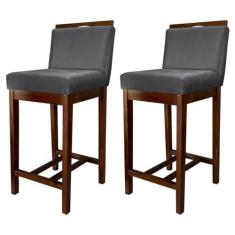 Imagem de Kit 2 Banquetas Média Estofadas com Encosto Líbia Madeira Capuccino Suede Cinza CCS