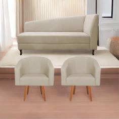 Imagem de Kit Diva Recamier Heitor 185Cm Lado Esquerdo E 02 Poltronas Luiza Suede - Doce Sonho Móveis Bege