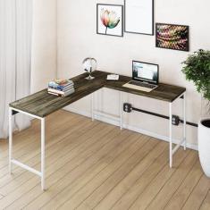 Imagem de Mesa de Escritório em L Estilo Industrial 150x140cm Active Carvalho Dark/Est.Branca