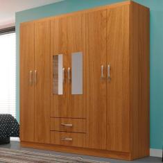 Imagem de Guarda-Roupa Solteiro Atalaia 6 Portas 2 Gavetas Com Espelho Cinamomo
