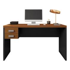 Imagem de Mesa de Computador Com 2 Gavetas Studio 1300 Cor Nogueira Caiena Preto Tx - Caemmun