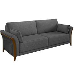 Imagem de Sofá 03 Lugares Para Sala De Estar Pés Em Madeira 222 cm Stefan M03 Linho Chumbo - Lyam Decor