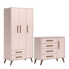 Imagem de Quarto de Bebê Qencanto com Roupeiro e Cômoda Qmovi Rosa