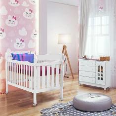 Imagem de Quarto de Bebê Selena Berço 3 em 1 Lila Cômoda Infantil com Porta Branco Carolina Baby