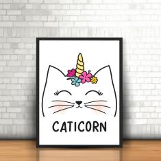 Imagem de Quadros Moldura Unicórnio CatCorn Gato  Chifre Flores