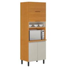 Imagem de Armário de Cozinha Paneleiro Com Nicho Para Micro Ondas 4 Portas 2 Nichos Cinamomo/Off White Namur Itatiaia