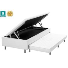 Imagem de Cama Box Baú Solteiro Com Auxiliar Mola Bonnel Sintético Branco 56X78x