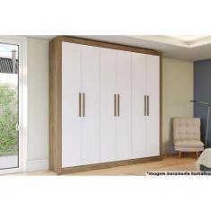Imagem de Guarda Roupa Solteiro Open M569 6 Portas e 2 Gavetas Branco/Nogueira - Kappesberg