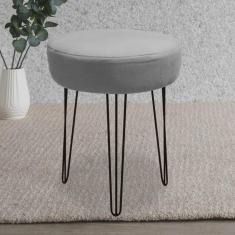 Imagem de Banqueta Puff Jullia Luxo 55cm Industrial Ferro Preto Corino Cinza - Ahz Móveis