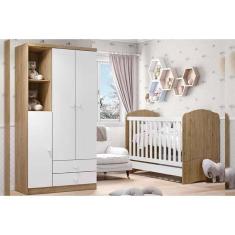 Imagem de Quarto de Bebê Completo Bala de Menta 2 Peças (1 Guarda Roupa + 1 Berço) QI94 Rústico/Branco - Henn