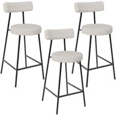 Imagem de Kit 03 Banquetas Baixa Para Cozinha Sala De Jantar Bar Bancada Milão L02 Bouclê Cru - Lyam Decor