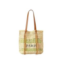 Imagem de ALOLBAG Bolsa de praia grande para mulheres, sacola de praia de palha feita à mão, bolsas de verão, bolsa de viagem, sacola de compras, Bege