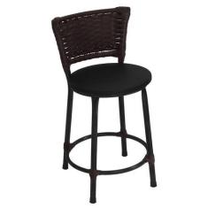 Imagem de Banqueta Baixa Preta com Encosto Junco Argila Assento Preto - Fortmix